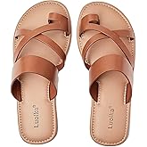 Luoika Women's Wide Width Flat Sandals, Flip Flop Slides Sandal Casual Strapy Sandal Slip on Summer Beach Shoes for Women.