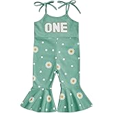 Honganda Baby Girl First Birthday Outfit Sleeveless Spaghetti Strap Daisy Romper Jumpsuit Bell Bottom Suspender Pants
