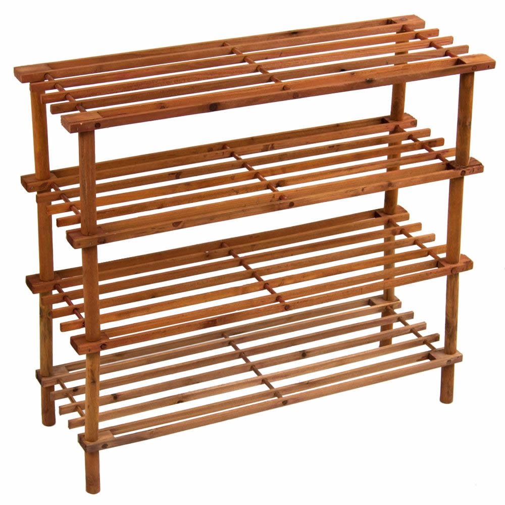 PRIMA HOUSEWARES Wooden Shoe Boot Trainer Rack Storage Shelf Organiser Stand Unit - Walnut - 4 Tier
