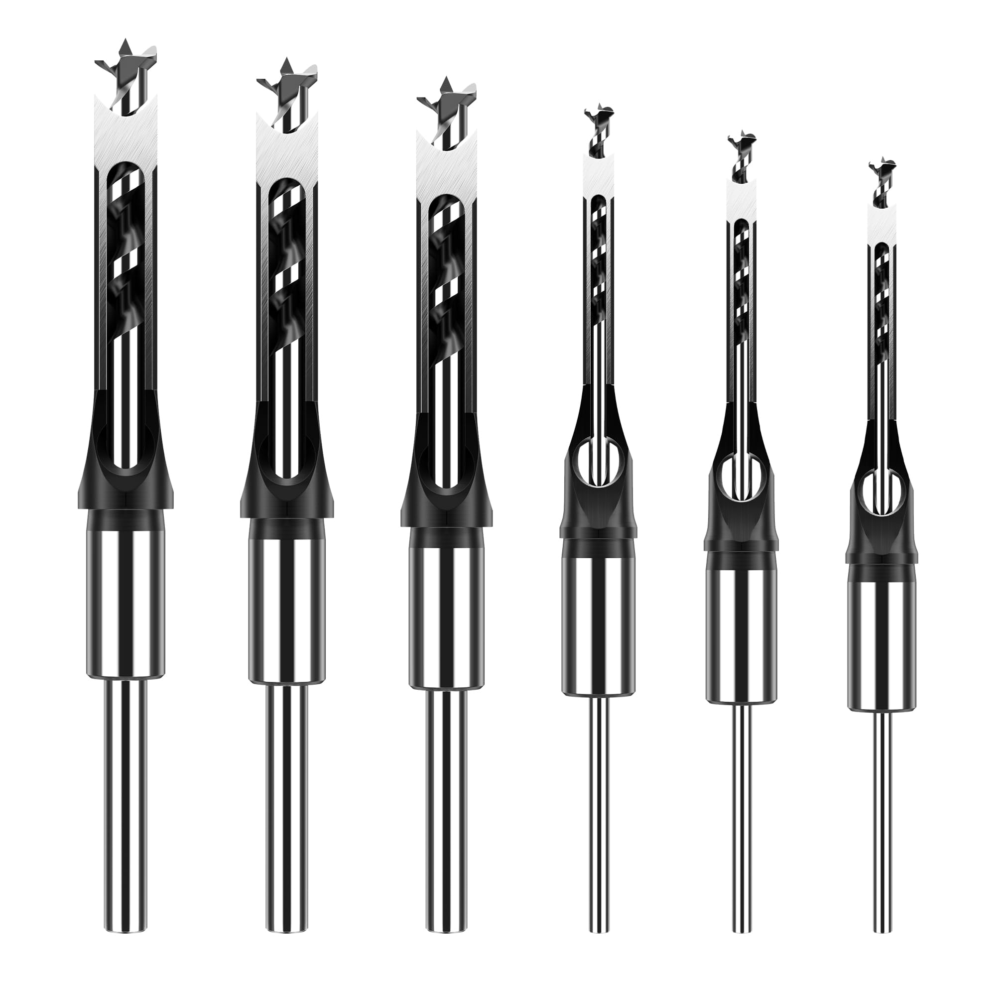 Photo 1 of HUHAO Square Hole Drill Bit, Steel Hardness Sharp Mortising Chisel Set 1/2-Inch, 1/4-Inch, 3/8-Inch, 5/8-Inch, 5/16-Inch, 9/16-Inch Woodworking Hole Saw Mortising Chisel Drill Bit Set-6pcs