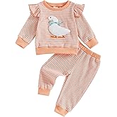 KKCVMOMOQ Toddler Baby Girl Fall Winter Clothes Silly Goose Long Sleeve Sweatshirt Tops Pants 2Pcs Set Farm Goose Outfit (Pink, 6-12 Months)