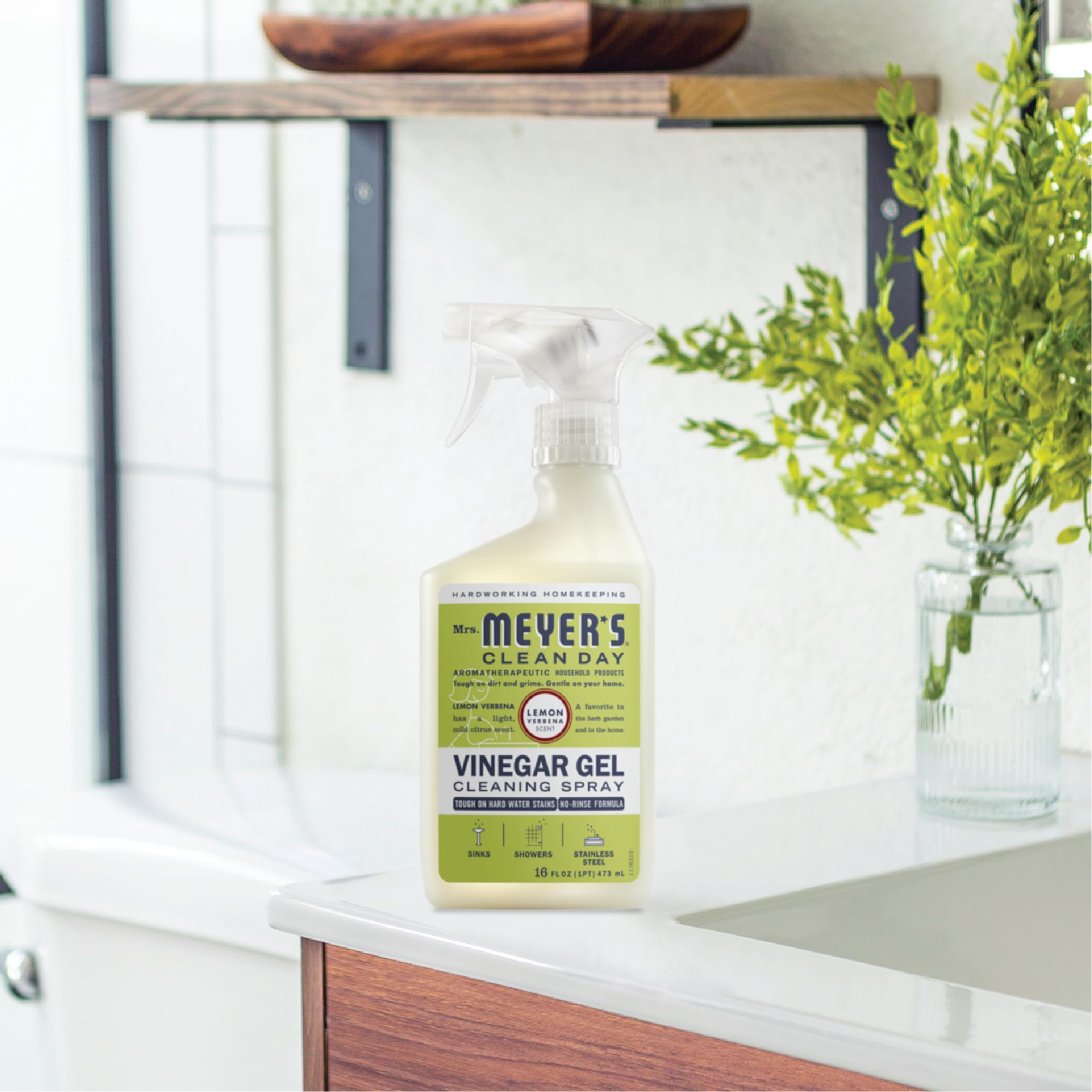 MRS. MEYER'S CLEAN DAY Vinegar Gel Cleaning Spray, Bathroom Use, No-Rinse Formula, Plant-Derived Cleaning Ingredients, Lemon Verbena, 16 Fl Oz, Pack of 1