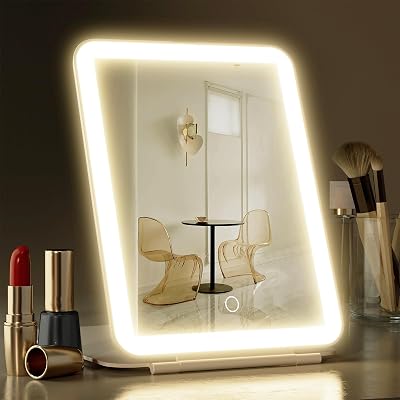 FENCHILIN Lighted Travel Makeup Mirror 72 LEDs Dimmable 3 Color Modes