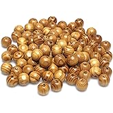 300 pieces12mm Wooden Beads Natural Round Striped Wood Beads Light Brown Assorted Wooden Loose Spacer Beads with Wood Texture for Bead Crafts Makings 300Pcs(4mm Hole)