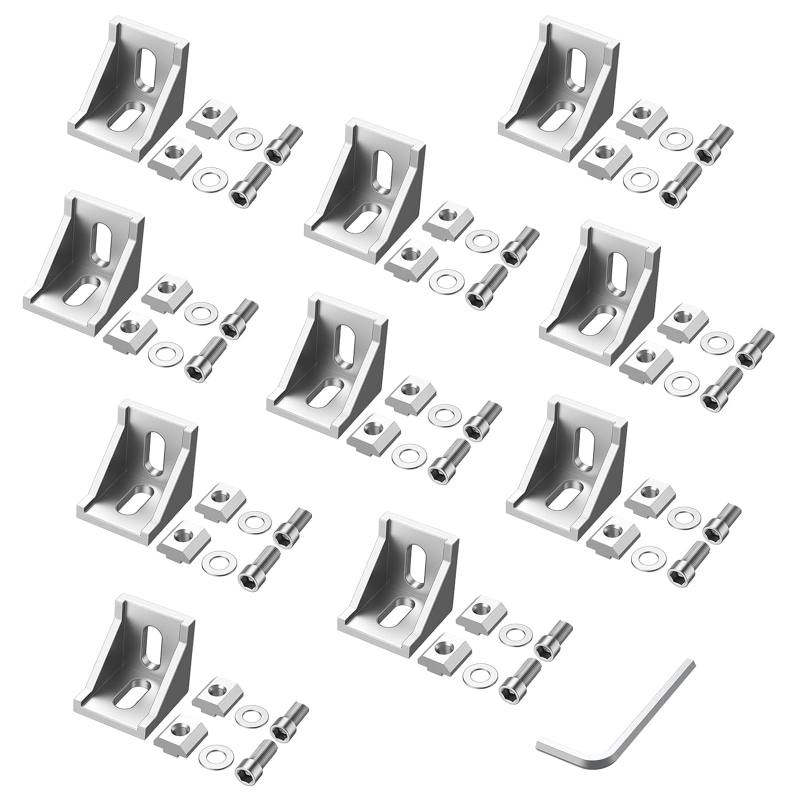 JiGiU 10PCS Aluminum Extrusion Corner Angel Bracket Connector Hardware Corner Mounting Bracket Slot with T Nuts and Screws (Silver, 4040)