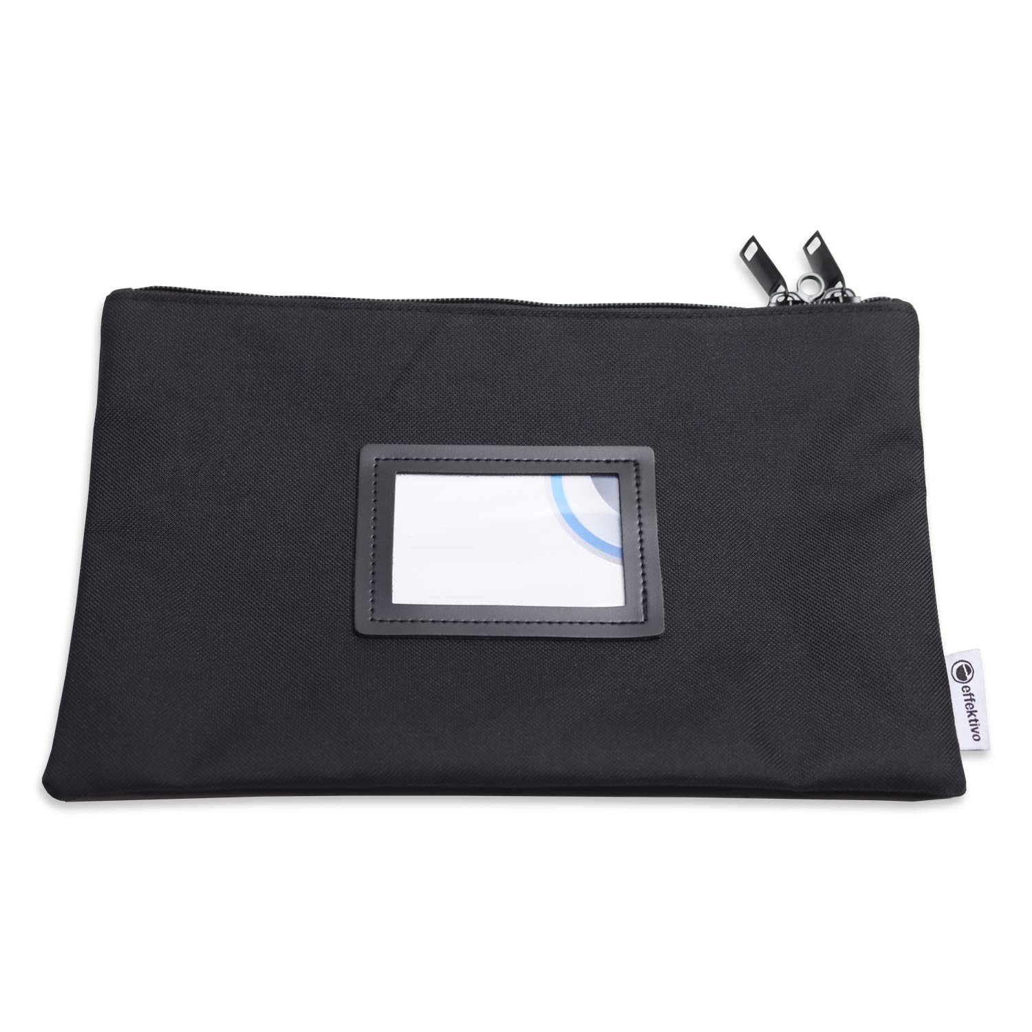 effektivo Bank Pocket with Zip, Lockable and sealable with Window for Business Cards, Fabric Black for documents up to DIN A5, Black, 29 x 19 cm