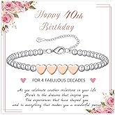 BMMYE 30th 40th 50th 60th 70th Birthday Gifts for Women,Sterling Silver Bead Bracelet with Rose Gold Heart Adjustable Silver Bracelet for Women Birthday Gifts for Mum Daughter Sister Grandma