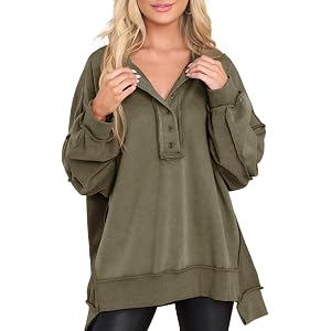 Dokotoo Sweatshirt for Women Oversized Pullover Tops Fall Outfits | Button Henly Mock Neck Tunic Tops,Casual Loose Pullover H