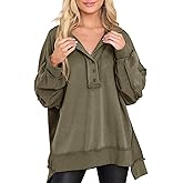AlvaQ Sweatshirt for Women Oversized Casual Long Sleeve Button Henley Neck Pullover Tunic Tops Fall Fashion Outfits