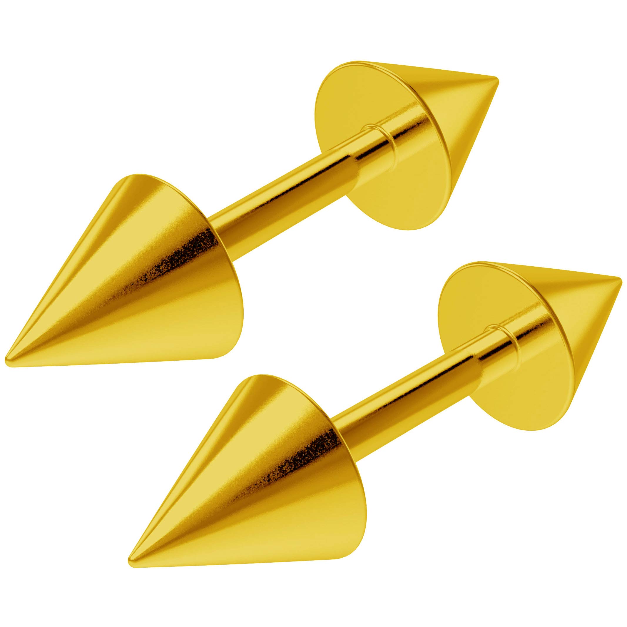 2pc 5mm Ball Stud Earrings for Women Men Anodized Gold Steel 16g 1.2mm Spike Cone 6mm