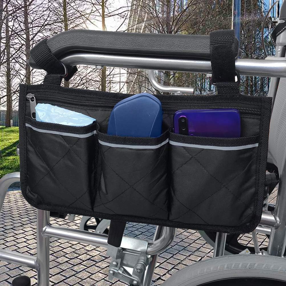 Wheelchair Armrest Accessories, Side Bags to Hang on Side with Bright Line Waterproof Black Walker Storage Pouches for Home/Outdoor/Baby Cart (Black Side): Health & Personal Care