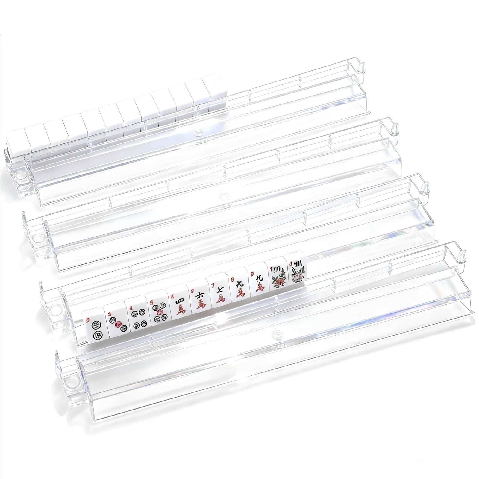 Photo 1 of **HAS DAMAGES ** Redcoutt 4PCS Mahjong Racks with Pushers, All-in-One Mahjong Tile Pushers and Racks, Modern American Mahjong Accessories Perfect for Family Gatherings and Holiday Parties(Transparent)