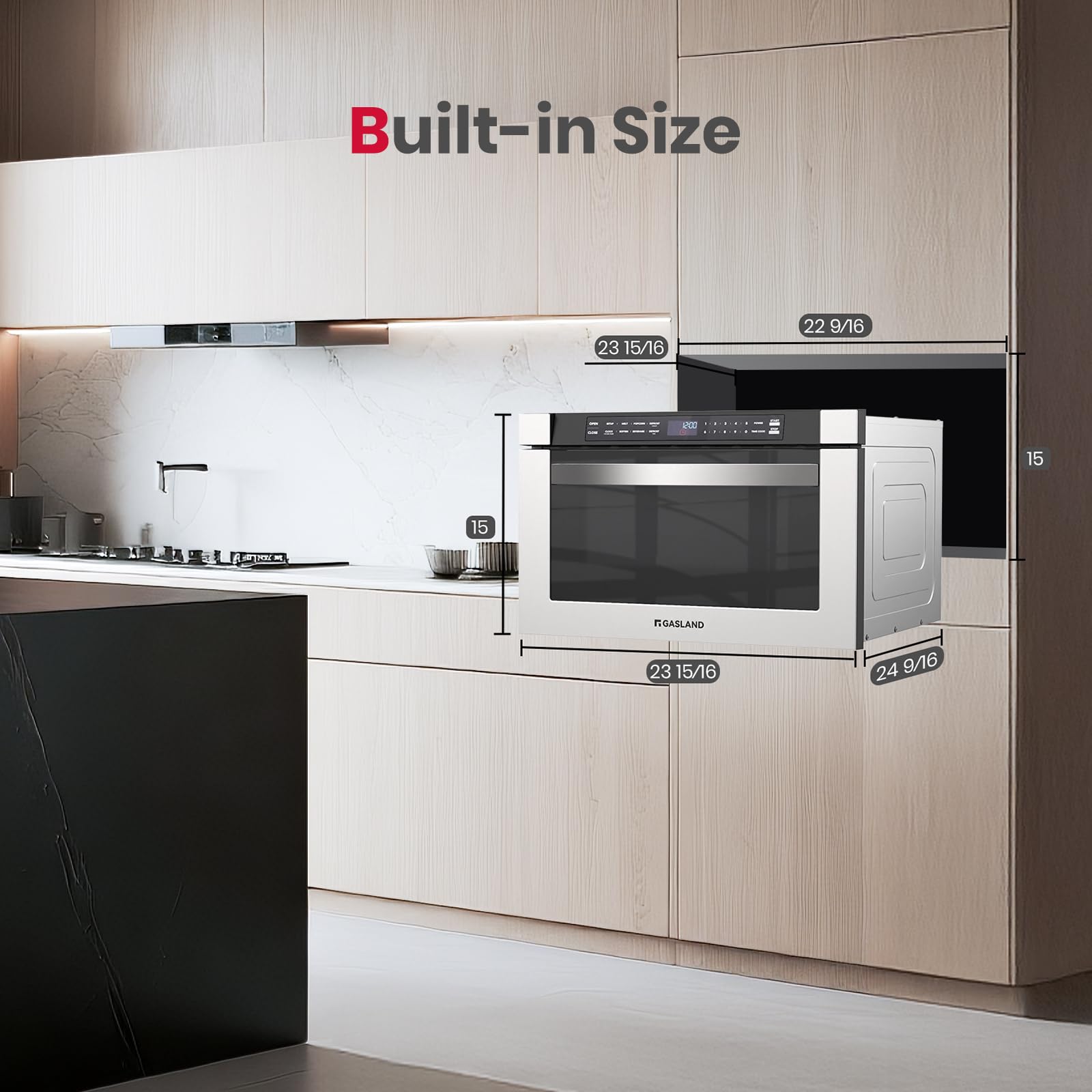 GASLAND 1.2 cu. ft. Microwave Drawer 24 Inch, 1000W Built in Drawer Microwave, Under Counter Microwave, Under The Cabinet Microwave with 11 Custom Cooking Levels, Touch Controls, Stainless Steel