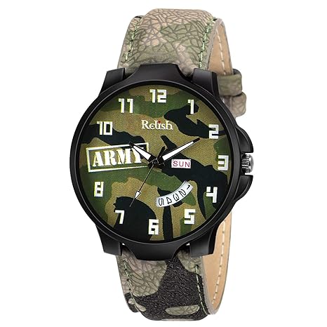 Green Army Dial Day and Date Wrist Watch for Boys and Mens (RE-GA994DD)