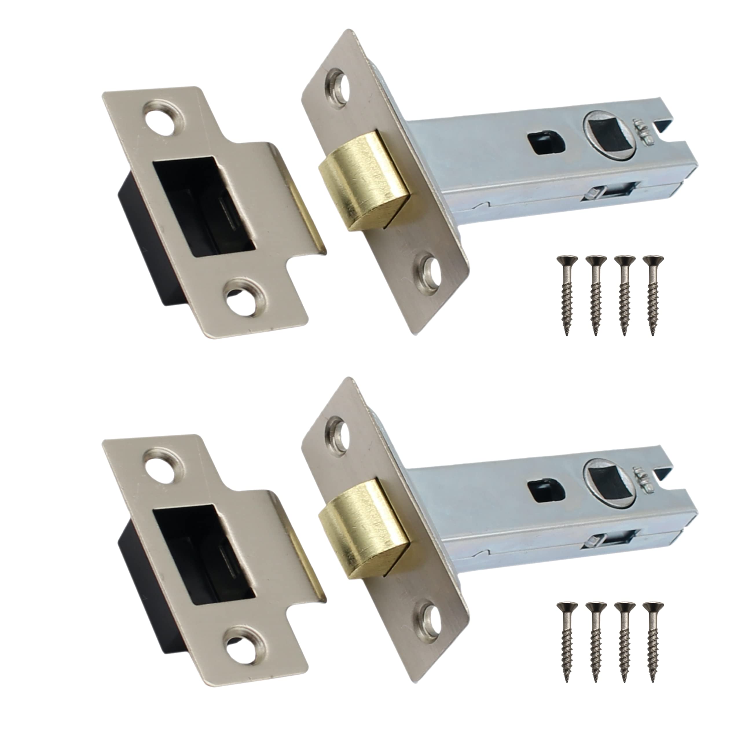 Tubular Latches Mortice Door Latch | Satin Nickel | 2.5 Inch / 66mm | Pack of 2