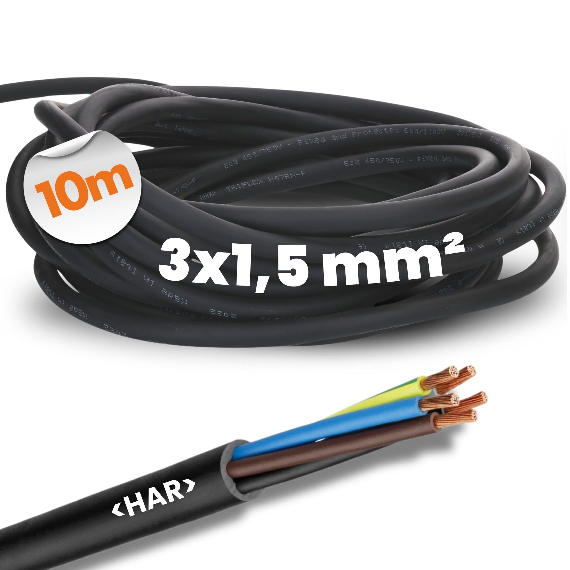10 m Lapp 1600103 H07RN-F 3 x 1.5 mm² Rubber Cable Flexible with Protective Conductor I UV-Resistant Cable for Outdoor Use I Oil-Resistant I Cold-Resistant I Connection Cable 3G 1.5 mm² Black