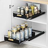 HOMEAILIE Under Sink Organizer, 2 Packs Under Sink Organizers and Storage, Slide Out Pull Out Cabinet Organizer Shelf with Metal Drawers for Kitchen Bathroom Pantry, Black