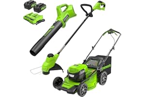 Greenworks 48V (24V x 2) 21" Brushless Self-Propelled Mower+12" String Trimmer+320CFM Blower,(2) 5.0Ah Batteries and 4A Dual Port Charger