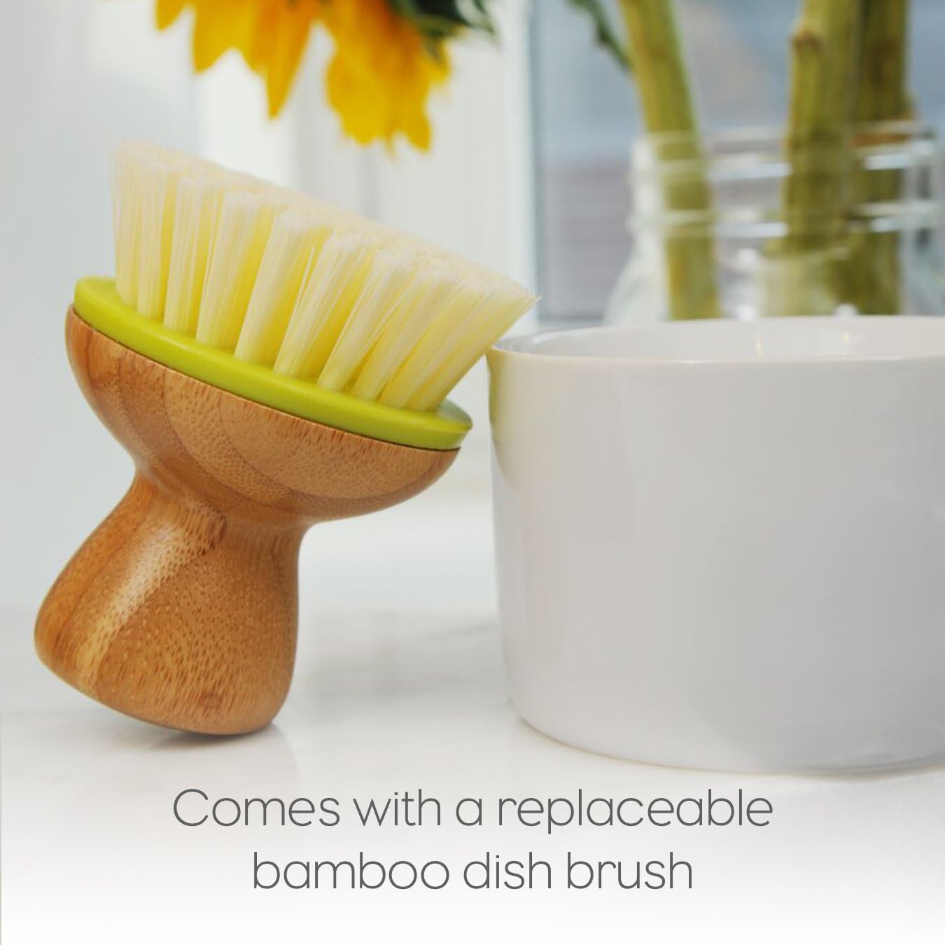 Full Circle Bubble Up Ceramic Soap Dispenser & Bamboo, Dish Brush + Dispenser, Green: Home & Kitchen