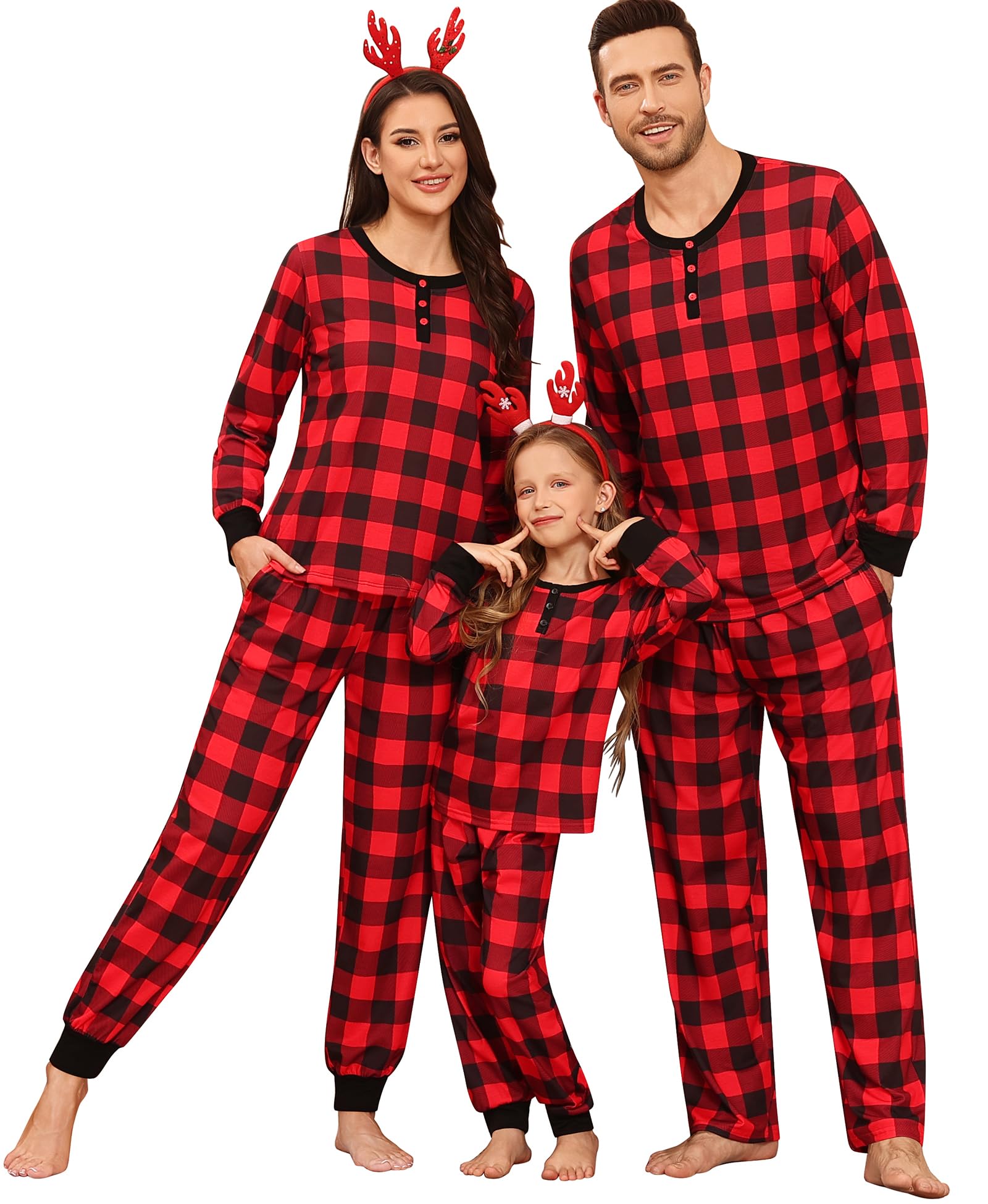 Photo 1 of SWOMOG Family Christmas Pajamas Matching Set Long Sleeve Sleep Top with Pants Holiday Pajamas Set Red Plaid 6 Years