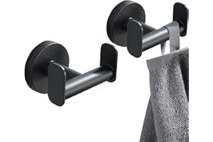AIDILI 2Pcs Simple Double Towel Hook Wall Mounted, Towel Hooks for Bathrooms, Double Towels Holder Hooks for Kitchen, Robe & Towel Hooks, Stainless Steel Bathroom Towel Holder (Black)