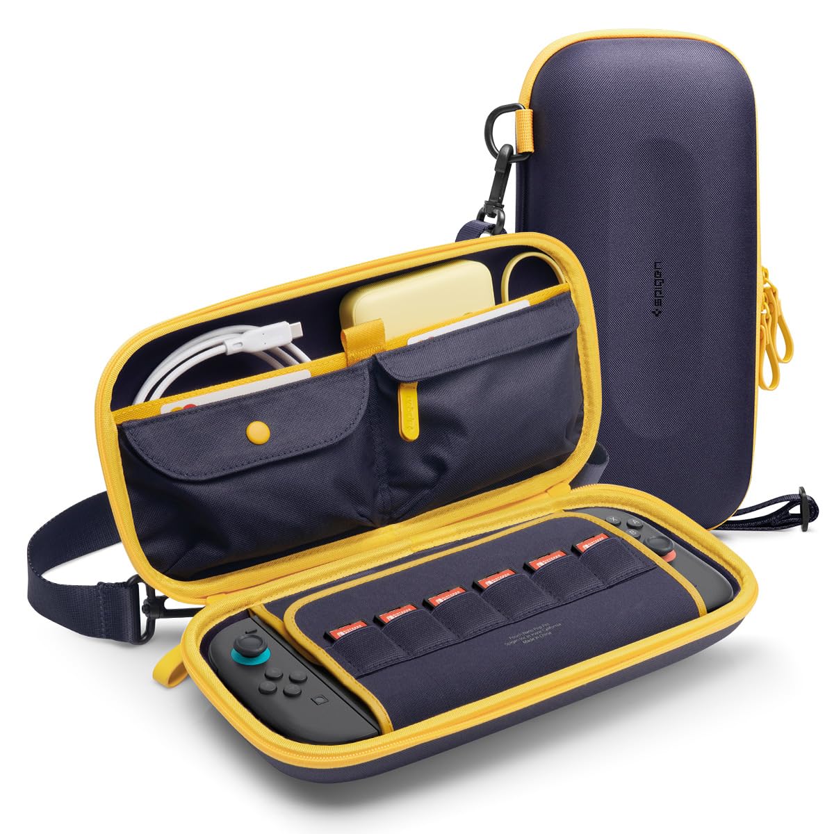 Spigen Nano Pop Pro Carrying Pouch Case for Nintendo Switch 2 (2025) with Shoulder Strap, Protective Portable EVA Hard Shell with Pocket for Joy-Con Accessories & 6 Game Cartridges – Blueberry Navy