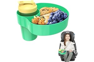 LETEAPII Car Seat Snack Tray Cup Holder: Toddlers Car Seat Food Tray for Kids Travel, Convert Your Cup Holder to a Snack Tray and Cup Holder for Eating, Booster, Stroller -Green