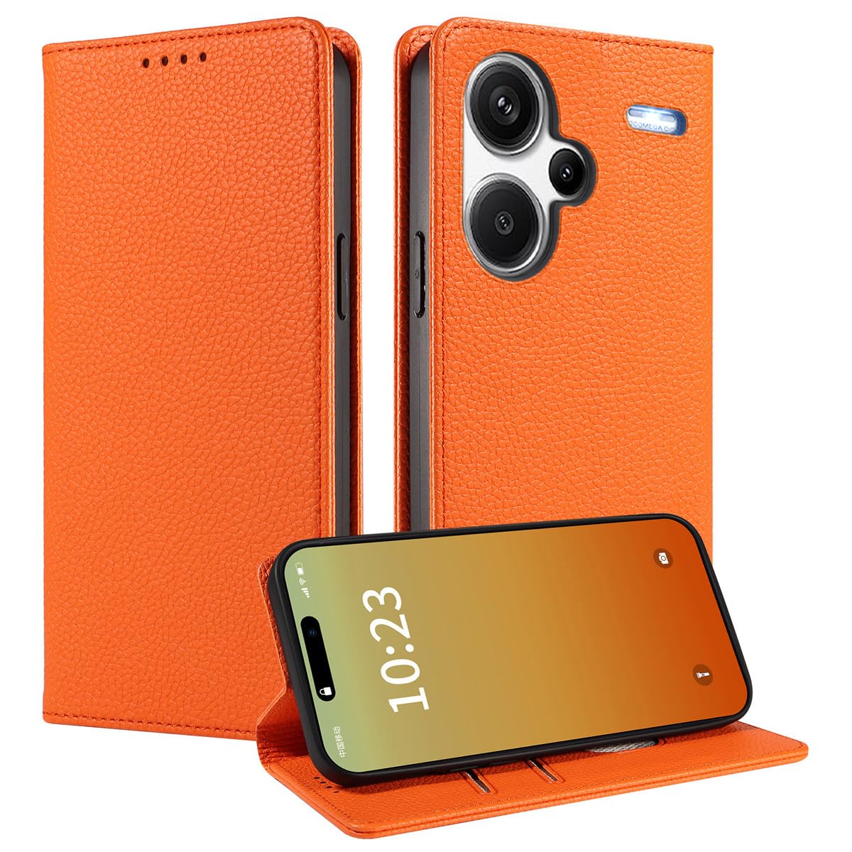 MOJIA Case for Xiaomi Redmi Note 13 Pro+ (Plus), [Strong Magnetic Closure] Premium PU Leather Wallet Case Flip Phone Cover, Card Holder Multifunctional Case. Orange — image 1