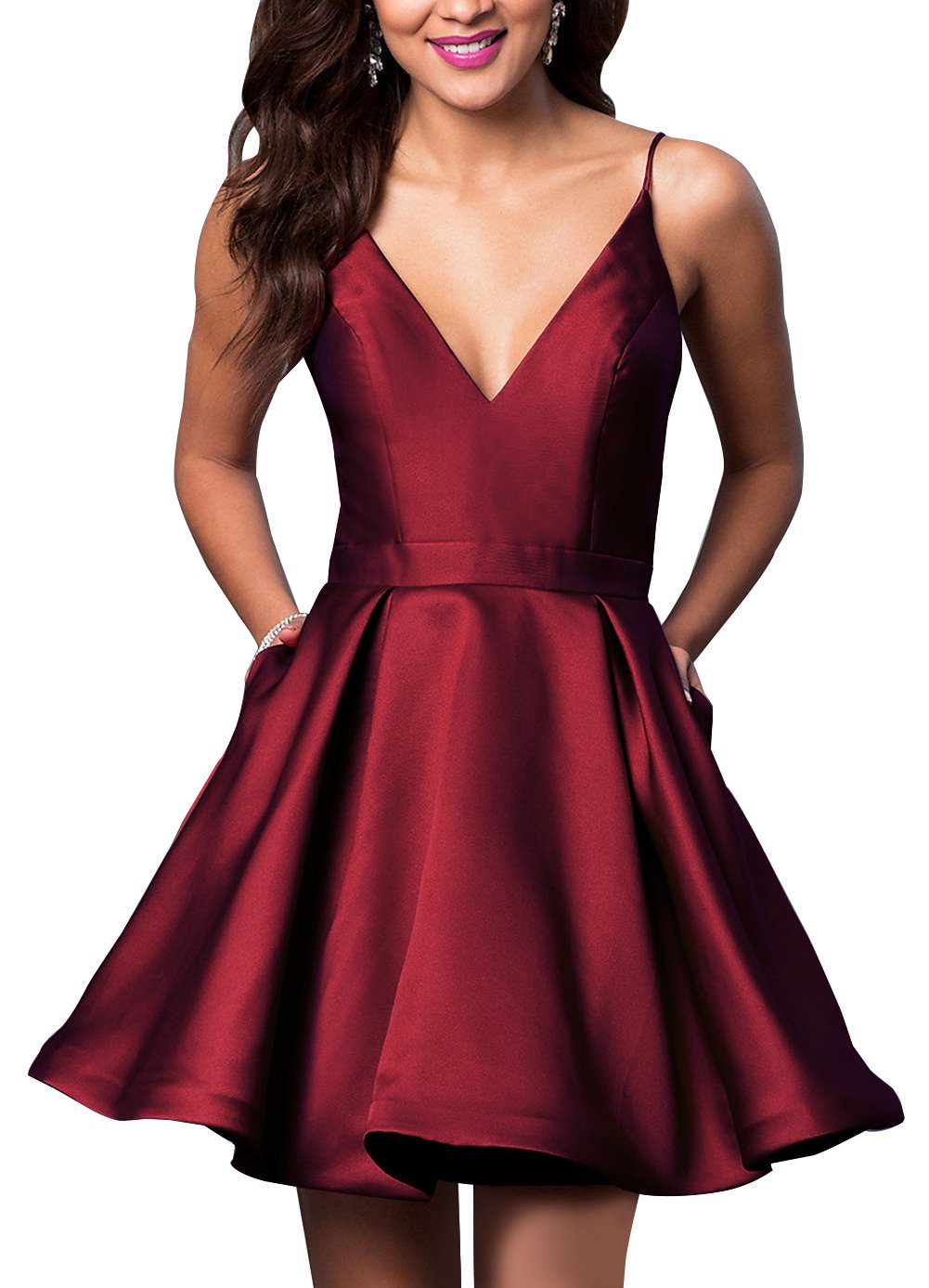 Short Cocktail Dresses with Pockets Satin ALine Backless