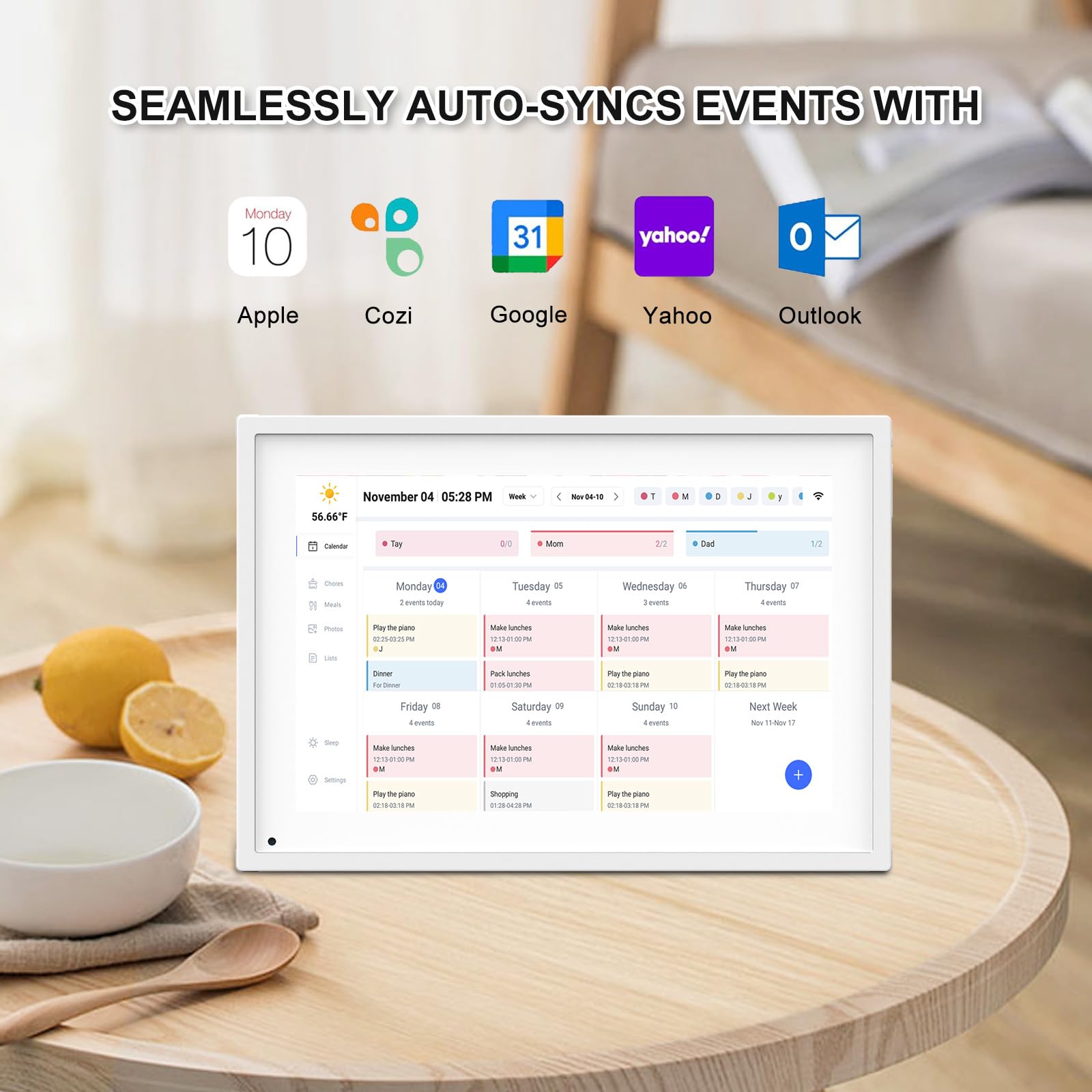 10.1 Inch Smart Digital Calendar Planner & Chore Chart, IPS HD Touchscreen Interactive Display, Smart Family Planner, Digital Picture Frame for Seamless Scheduling - Share Photos/Videos via App