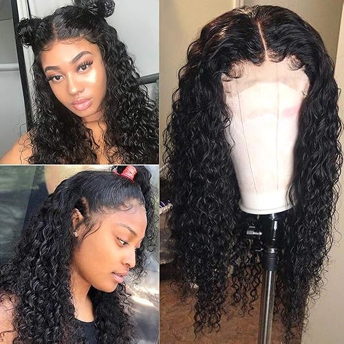 HC Deep Curly Lace Front Wigs Glueless Human Hair Wigs with Baby Hair 150% Density Brazilian Remy Hair Wigs with Lace Frontal Wigs Pre Plucked Wet and Wavy (22inch, Natural color)
