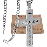 SKQIR Cross Necklace for Men with Bible Verse, Christian Religious Scripture First Communion Cross Chain Pendant for Boys Jewelry Easter Basket Essentials Stuffers Graduation Gifts