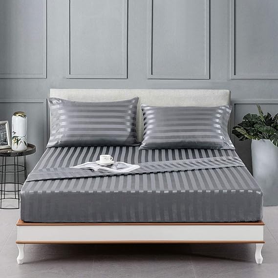 SatinSilk Sheets Full Size Bed Set, Dark Grey Soft Cooling
