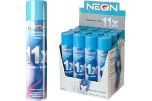 GENERIC NEON Butane Refill, 11X Ultra-Refined Butane Fuel, 300ml Premium Lighter Fluid with Metal Nozzle & 5 Butane Gas Refill Adapters for Refillable Jet Flame Lighters, Torches, and Culinary Use, 12 Cans