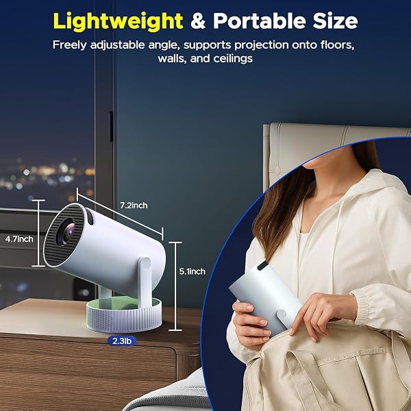 MINI PROJECTOR WITH WIFI AND BLUETOOTH, SUPPORT 1080P 4K PORTABLE MOVIE PROJECTOR BUILT-IN RECHARGEABLE BATTERY, AUTO KEYSTONE, 220° ROTATION, COMPATIBLE WITH IPHONE/ANDROID/TV STICK/HDMI/USB