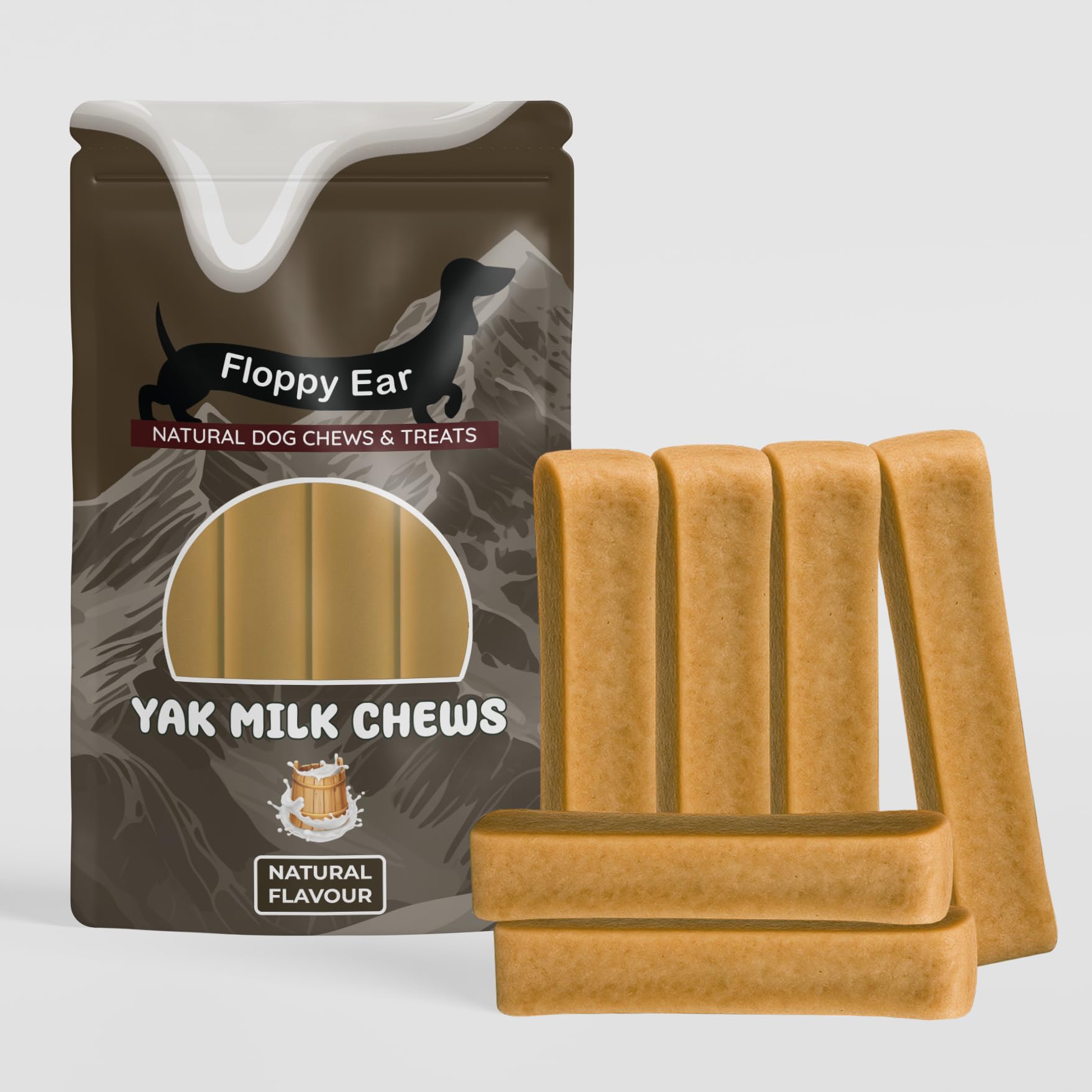 Floppy Ear Himalayan Yak Dog Chews - Yak Chews with Milk for Dogs Small (pack of 6) - Protein & Calcium Rich Long Lasting Dog Chews - Dogs Dental Stick - Healthy Yak Snack - Natural Yak Bars for Dogs