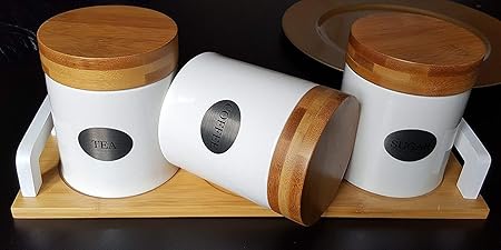 Zmum67 Set Of 3 Kitchen Ceramic Storage Jars Round Tea Coffee