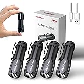 REDRHINO Small LED Flashlight 4 Pack, Rechargeable EDC Compact Pocket Lights, 400 Lumens Mini Flash Light with Clip, Bright Little Flashlights for Home, Emergency, Camping, Outdoor 4B