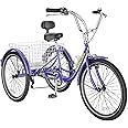 MOONCOOL Adult Tricycles 3 Wheel 7 Speed Trikes, 20/24/26 inch Adult Trikes 3 Wheeled Bike with Basket for Seniors, Women, Men.
