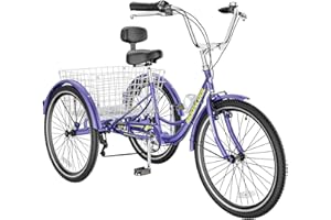 H&ZT Adult Tricycle, 3 Wheeled Bike, Trike Cruiser Bike, with 7-Speed Gear, Parking Brake Handle, Low Step, Large Rear Basket, Elderly Friendly, for Men, Women, and Teens