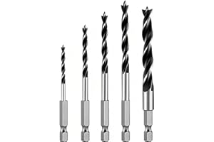 5 Pcs Brad Point Drill Bits Set for Woodworking, Carbon Steel Drill Bits 1/4" Hex Shank - for Precise Drilling in Hardwood, P