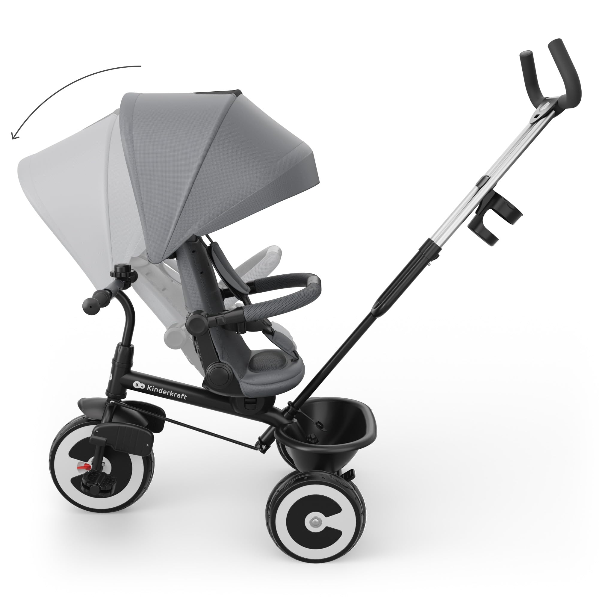 Kinderkraft Aston 2 PRO Dreirad mit Schiebestange, drehbarer 360° Sitz Click & Twist, Halbliegefunktion vor- & rückwärts, Freilaufpedale, Verdeck mit Sichtfenster, Grau 7