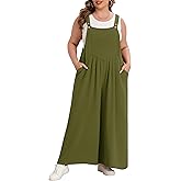 Lastshe Plus Size Jumpsuit for Women Casual Wide Leg Overalls Loose fit Adjustable Rompers with Pockets 2024