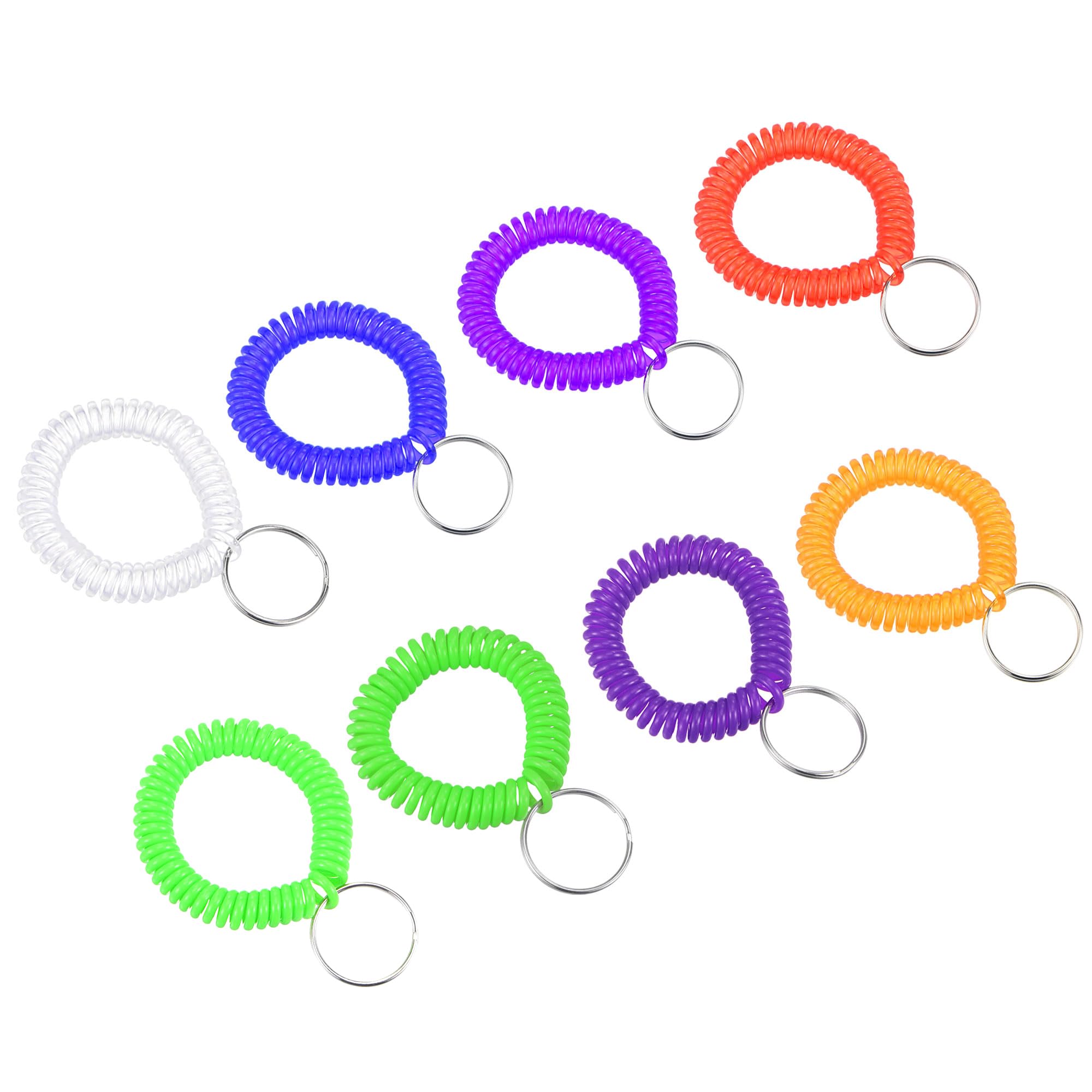 PATIKIL 22mm Spiral Keychain, 8 Pack Plastic Wrist Coil Keyring Wristband Stretchable Key Holder Lanyard for Sports Outdoor, 8 Colors