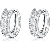 RANDES 925 Sterling Silver Small Hoop Earrings for Women Colorful Created Gemstone Cubic Zirconia Chunky Huggie Hoop Earrings