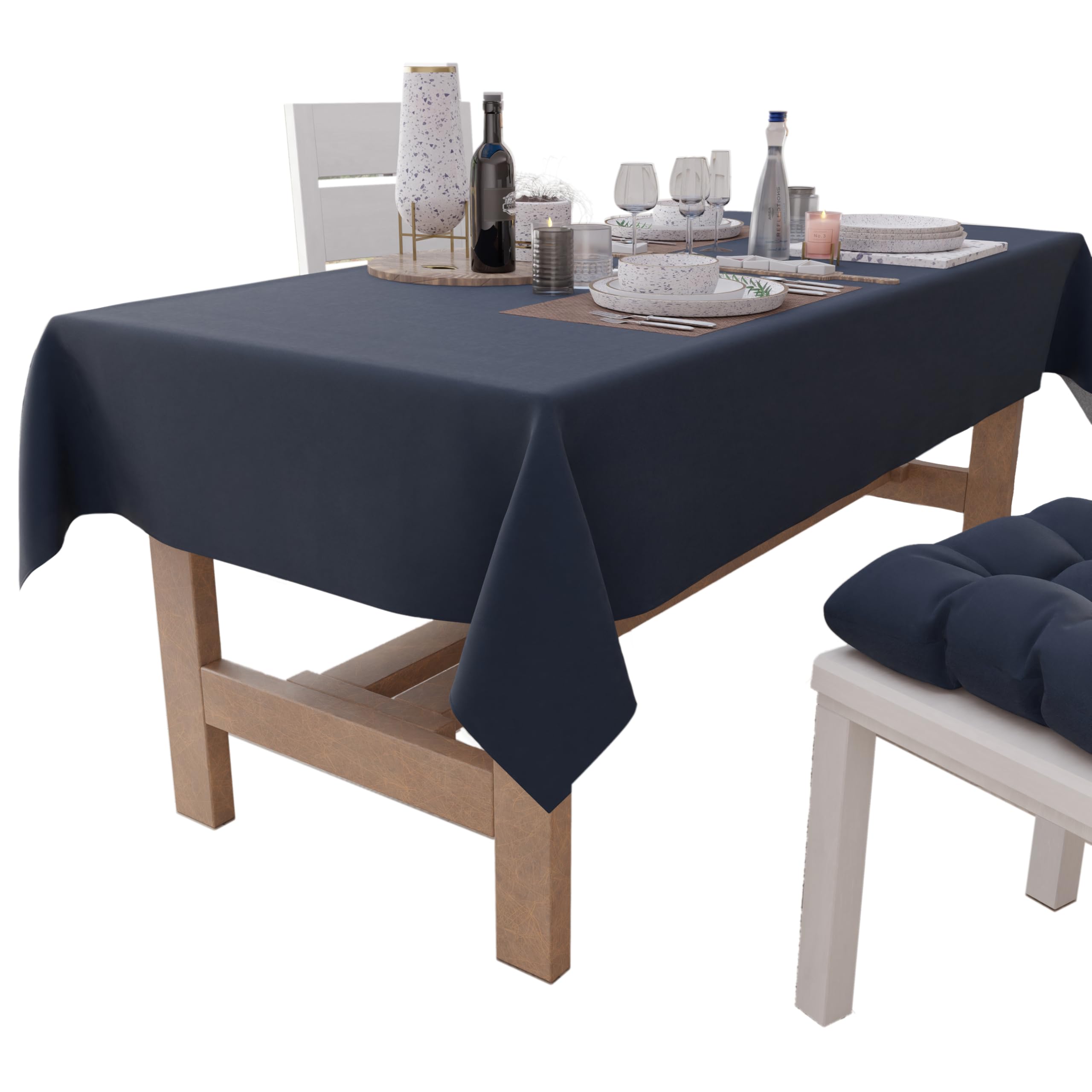PETTI Artigiani Italiani - Tablecloth, Tablecloth, Kitchen Tablecloth in Cotton Plain Blue Design X6 Seats (140 x 180 cm) 100% Made in Italy