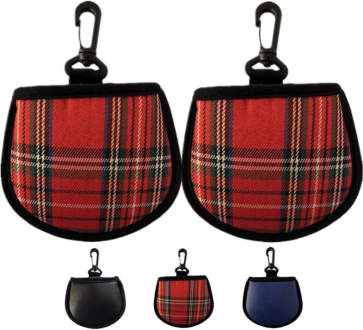 Golf Ball Cleaner Pouch with Hanging Belt Clip Value 2 Pack, Golf Accesorry Ball Washer Pocket bag Dry-Clean Waterproof Easy to Carry fit Golf Carts Belt Golf Bag (Red)