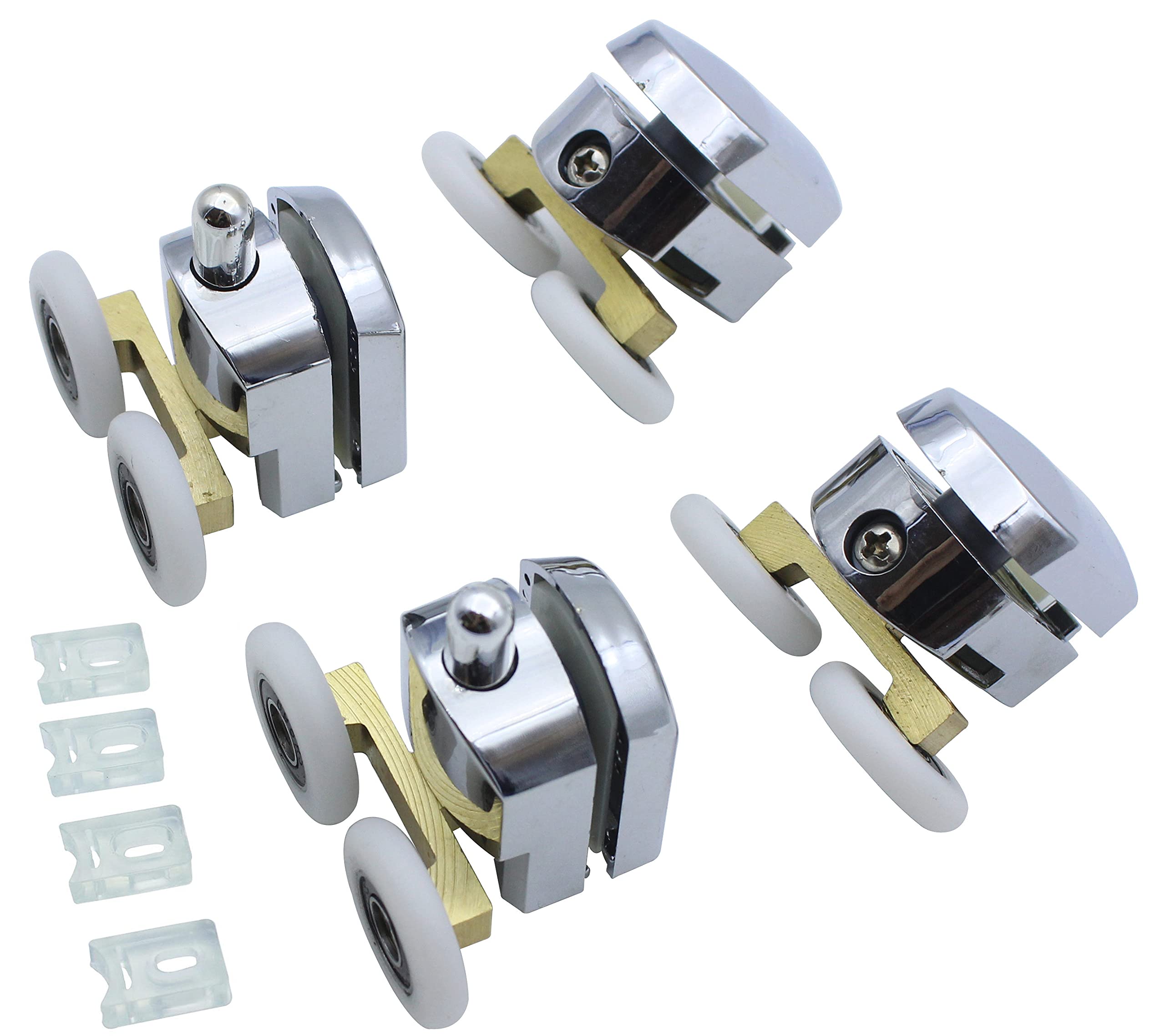 KEABATH 4pcs Shower Glass Door Roller Shower Door Twin Wheels Runner Pulleys Brass arm with 23mm Diameter Wheels for Shower Enclosure Shower Room Screen Sliding Rollers Replacement