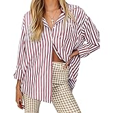thefabland Women's Blouses Striped Long Sleeve Shirts Button Down Loose Fit Casual Tops