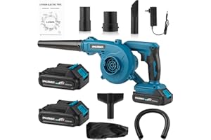 Leaf Blower Cordless, 600W 2-in-1 Leaf Blower & Car Dryer, Includes 2×2000mAh Batteries & Charger,Variable Speed, Battery Ind